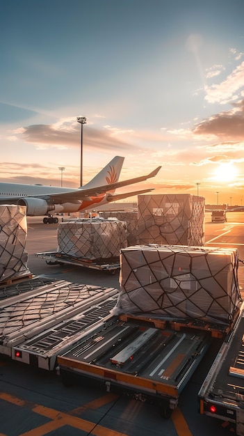 Cargo Plane Loading at Sunset