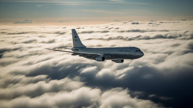 A cargo plane in mid flight surrounded by a cloud AI generated