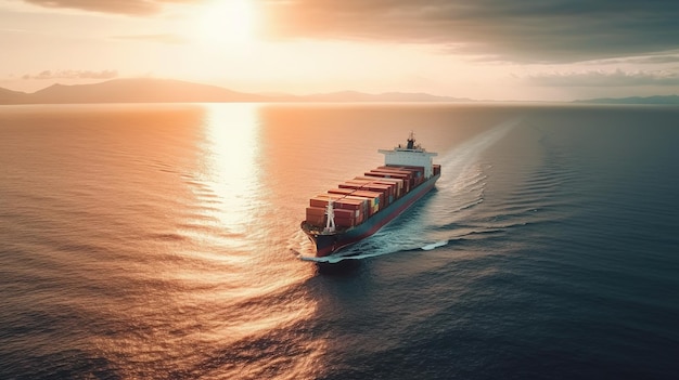 A Cargo Ship Navigating the Open Sea for International Trade and Logistic Operations Generative AI