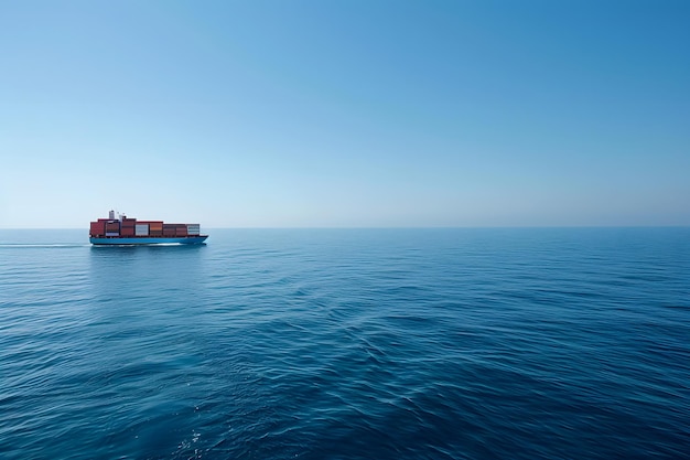 Photo cargo ship sails on calm blue ocean waters