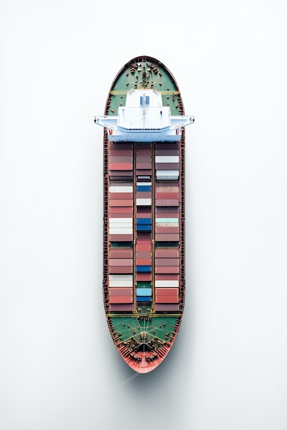 Photo cargo ship with multiple containers viewed from above with a white background