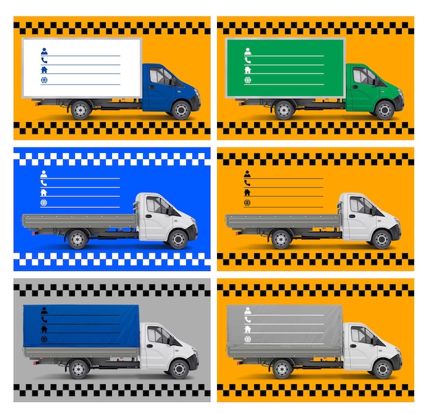 Photo cargo taxi set of business cards for a logistics company delivering goods