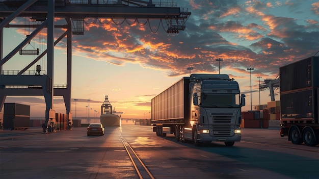 Cargo Truck at Industrial Port