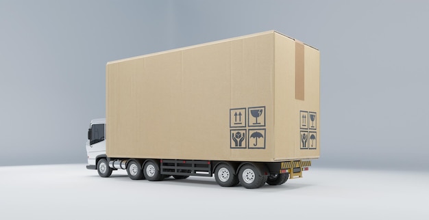 Cargo Truck with big cardboard box package ready to be delivery