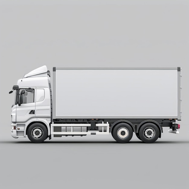 Cargo truck with blank side mock up on gray background AI generated