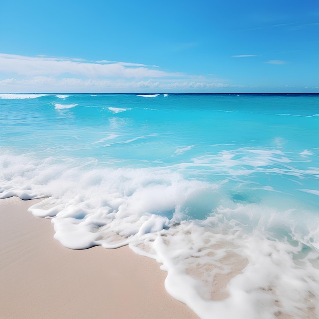 Caribbean clear blue waves crashing on a white sand