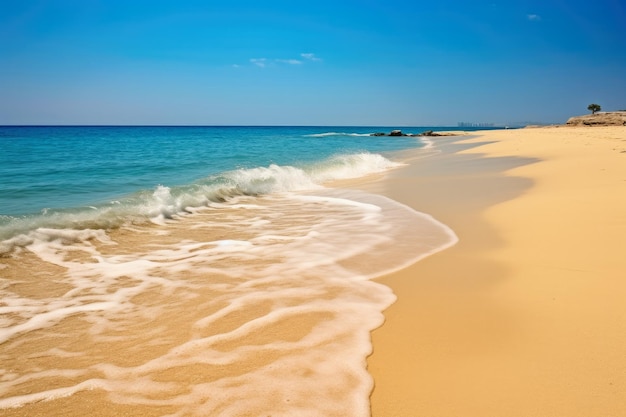 Caribbean empty beach with turquoise waters and blue skies