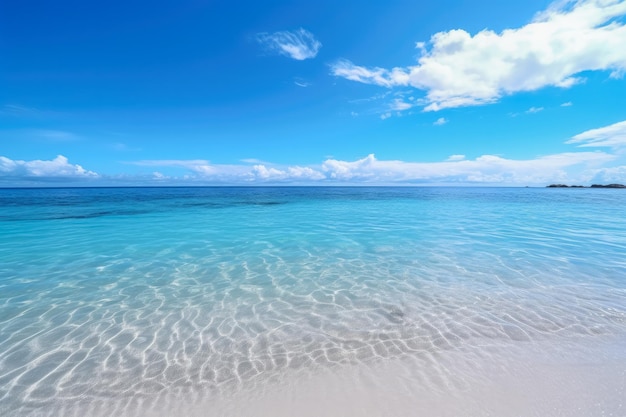 Caribbean empty beach with turquoise waters and blue skies