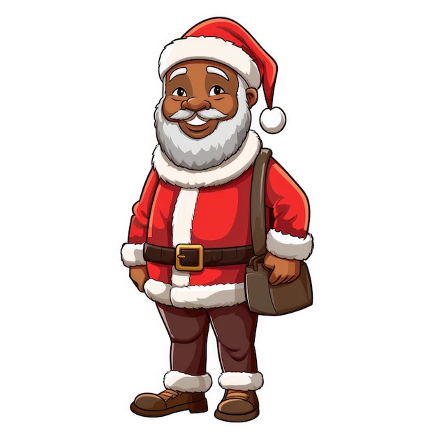 Caricature of an African American Santa Claus full length without a gift on a white background