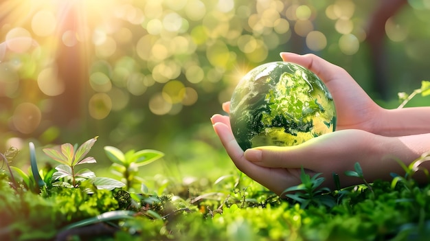 Caring Hands Holding a Natural Earth Globe Represents Environmental Sustainability and Renewal