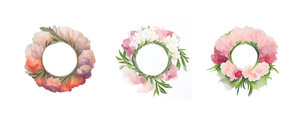 Carnations flowers wreath in watercolour style by AliceWonderland. Follow for more collection sets.