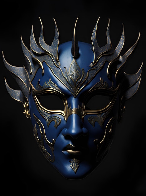 Carnaval mask blue and gold black background close up ai generative