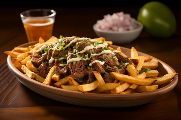 Carne Asada Fries with Chopped Onions delicious Carne Asada Fries food photography