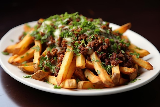 Carne Asada Fries with Spicy Sausage Crumbles delicious Carne Asada Fries food photography