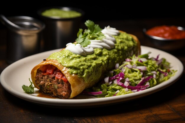 Carnitas chimichanga with green sauce