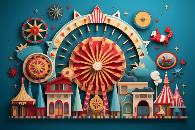 Carnival circus paper cut background