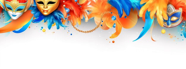 Carnival colorful masks and decorations for the celebration banner with copy space Generative AI