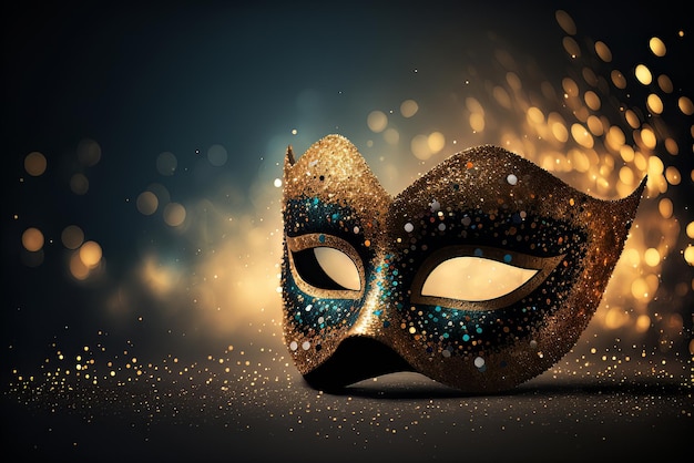 Carnival mask on blurred lights background Mardi gras