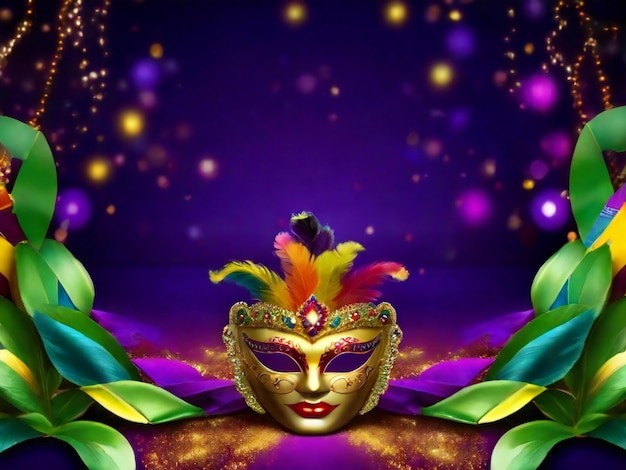 Carnival mask confetti mardi gras background best quality hyper realistic wallpaper image template