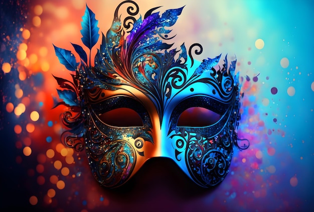 Carnival mask with decorative elements for a holiday or part on a stylish bright saturated blurred