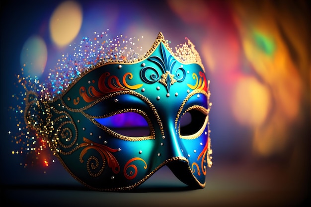 Carnival mask with decorative elements for a holiday or part on a stylish bright saturated blurred