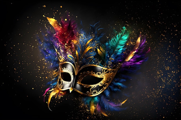 Carnival mask with decorative elements for a holiday or part on a stylish bright saturated blurred