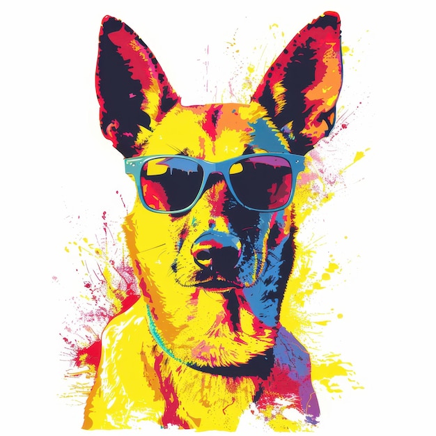 Carolina dog wearing sunglasses in colorful pop art style