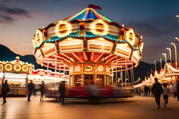 A carousel at night with the word carousel on it