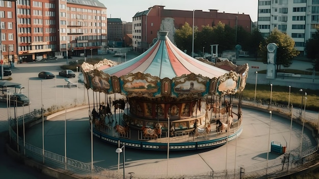 Carousel ride in the middle of the city