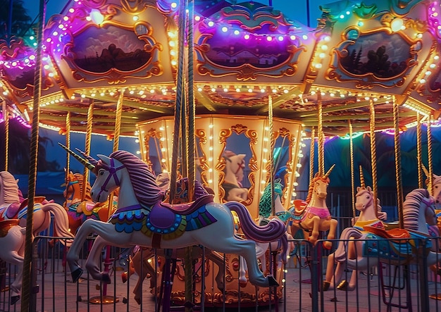 a carousel with a carousel with a horse on the top