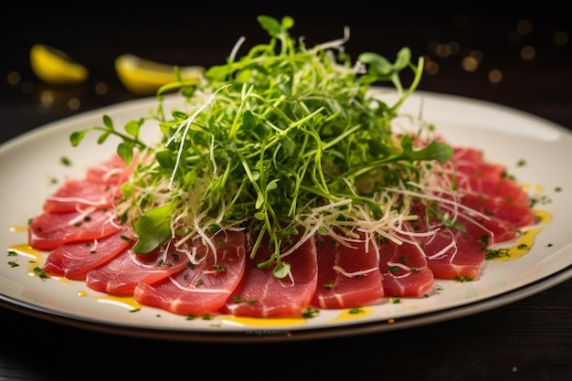 Carpaccio with microgreens and lemon zest delicious Carpaccio food image photography