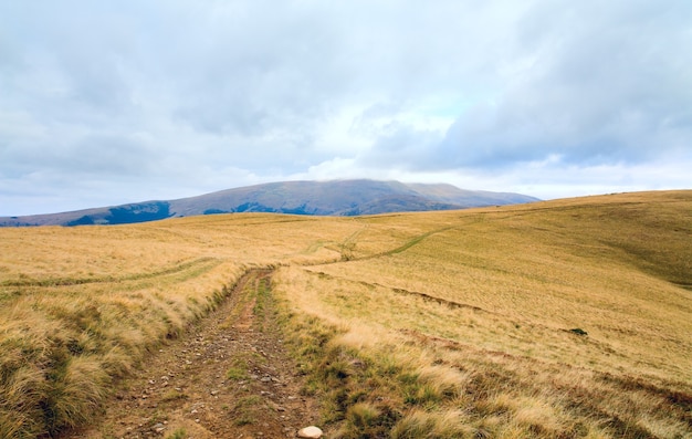 Carpathian Mountains (Ukraine) autumn landscape with country road.