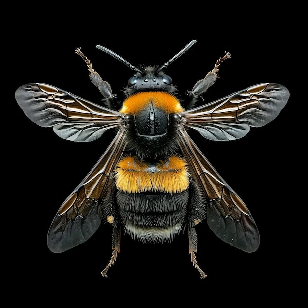 a Carpenter Bee on black Background top view