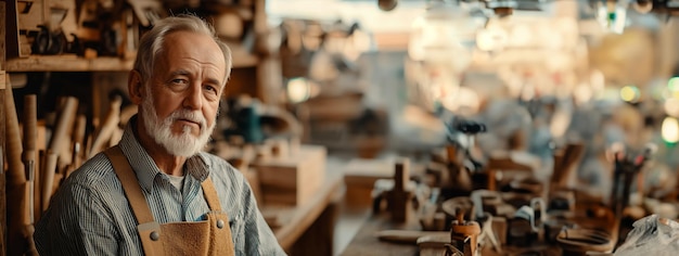 carpenter in his workshop elderly man portrait Generative AI