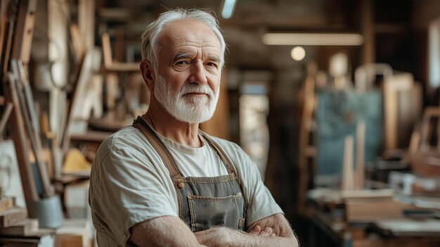 carpenter in his workshop elderly man portrait Generative AI