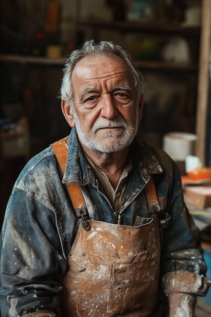 carpenter in his workshop elderly man portrait Generative AI