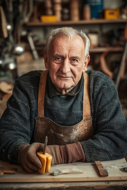 carpenter in his workshop elderly man portrait Generative AI