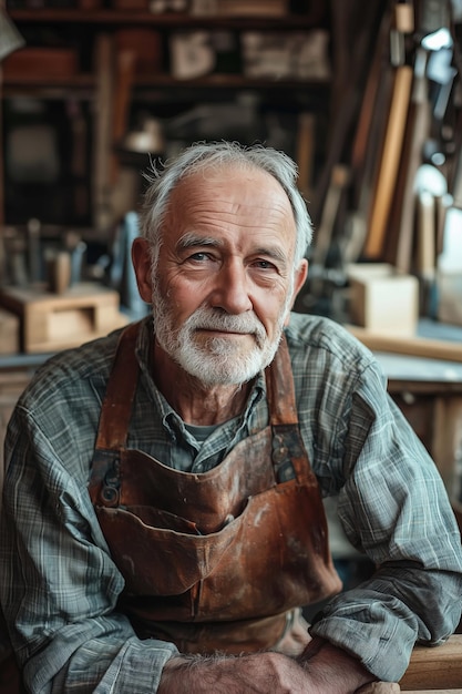 carpenter in his workshop elderly man portrait Generative AI