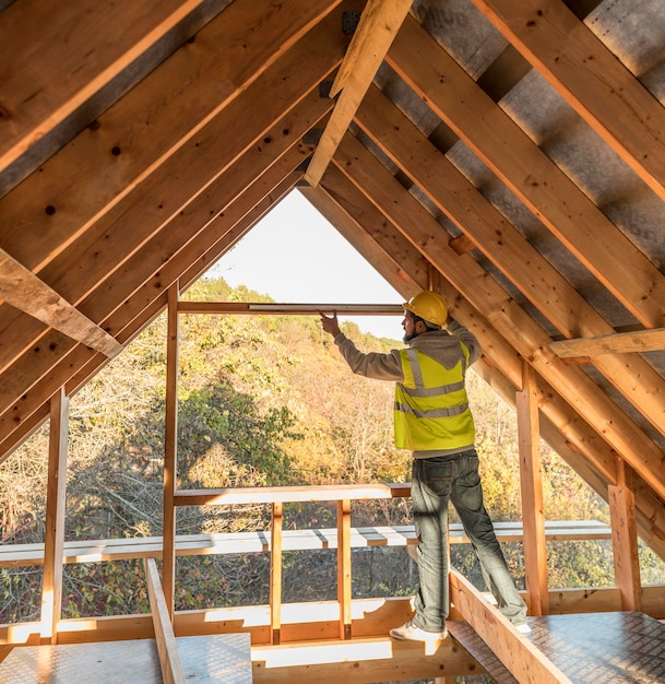 Carpenter man working long shot