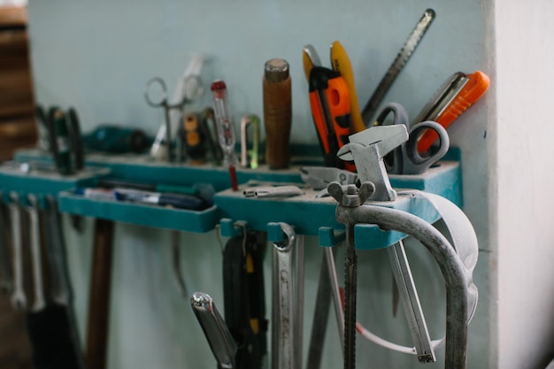 Carpenter's or craftsman's tool kit closeup