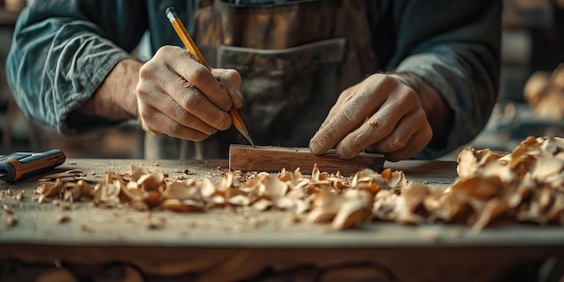 Photo carpenter working with wood