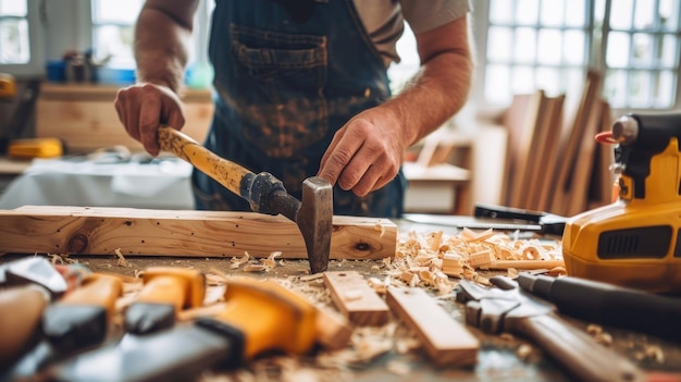 Carpenter Working on a Wood Project