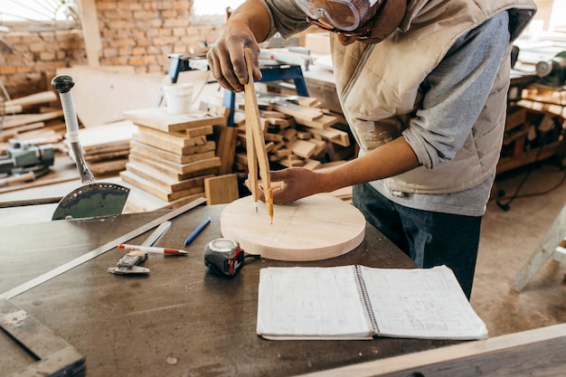 Carpenter works in the carpentry