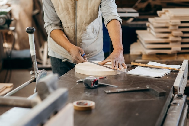 Carpenter works in the carpentry