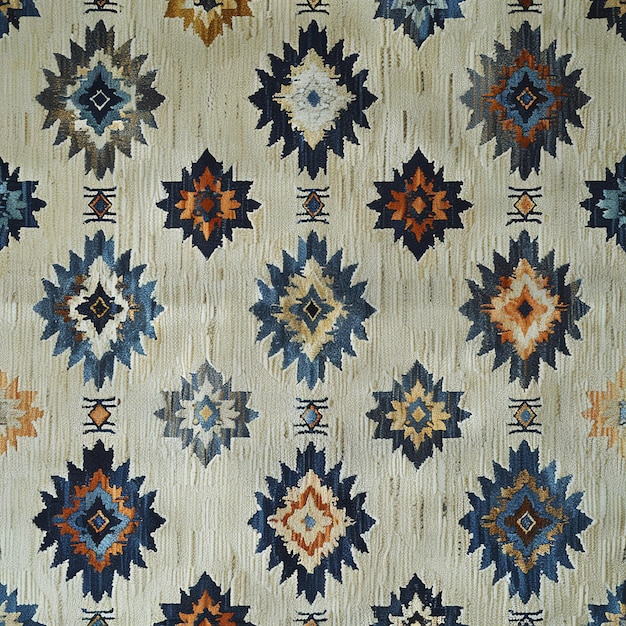 a carpet with a pattern of different colors and shapes