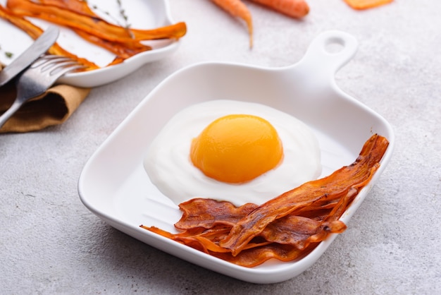 Carrot bacon and egg from peach and yogurt