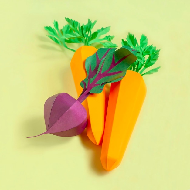 Carrot and beet made from paper