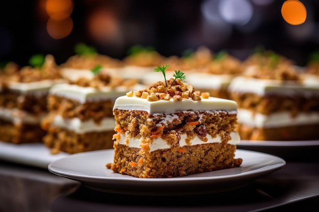 Carrot Cake Slices on a Dessert Buffet