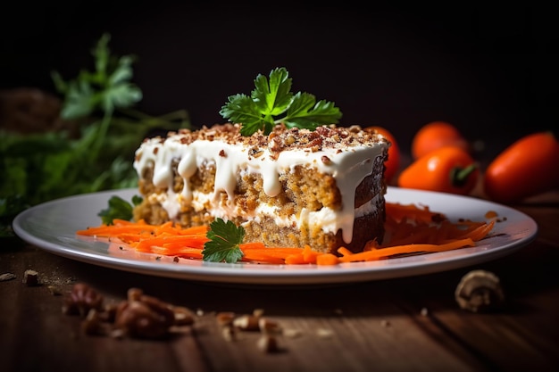 Carrot Cake with Sliced Carrots as Garnish