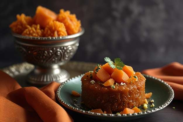 Photo carrot halwa served in festive dish